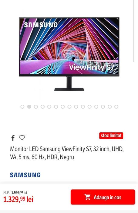 Monitor Led Samsung ViewFinity S7 32" UHD 4K Nou Sigilat