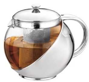 Стъклен чайник със стоманена платфорна и цедка 1.1L