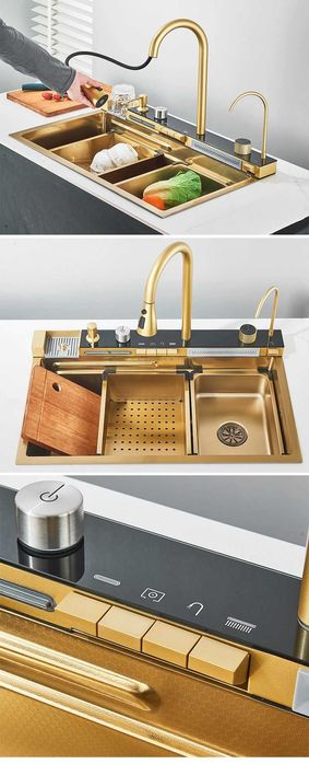 chiuveta de luxe cu o cuva inox culoare  aur  multifunctionala de blat