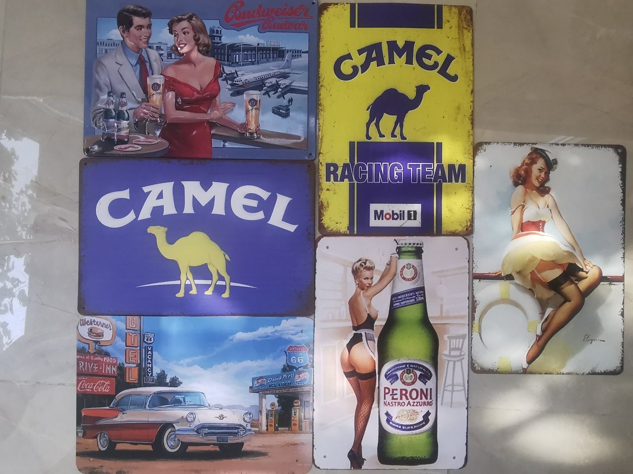 Plăcute metalice vintage Camel Peroni Budweiser / Placute retro metal