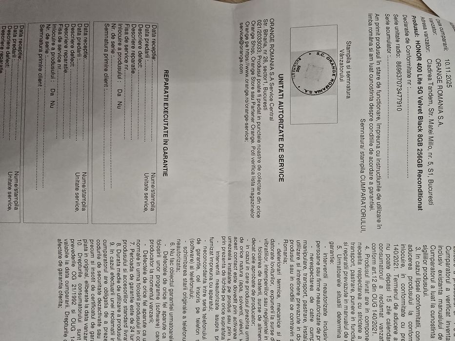 Honor 400 Lite Velvet Black, 8GB, 256GB, Reconditionat Garantie 24luni