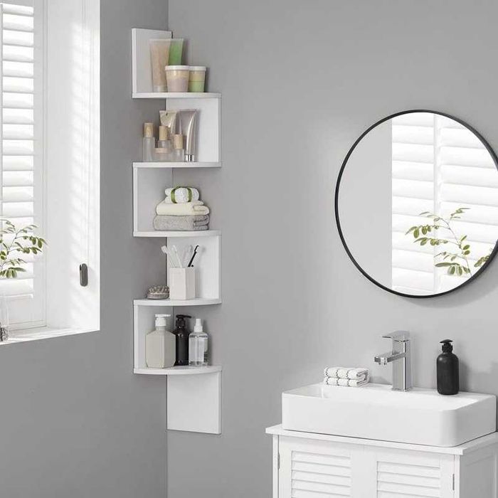 Raft de colt, Vasagle, 5 polite, 126 × 20 × 20 cm, alb