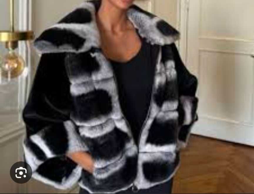 Geacă superbă din blană naturală de iepure Rex (Chinchilla Look)