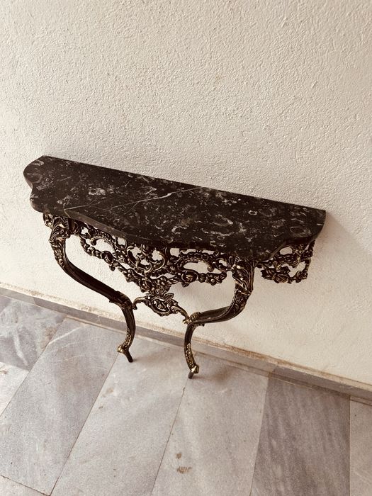 Антикварна конзолна маса от месинг и мрамор – Rococo стил 50-70-те