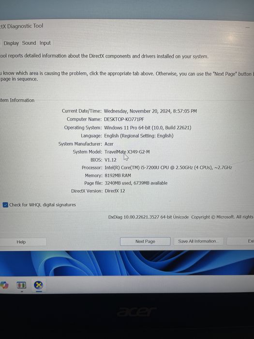 Laptop TravelMateX Ultrabook AcerX349 ; I5 Gen 7 ; SSD 256 ; 8 GB RAM
