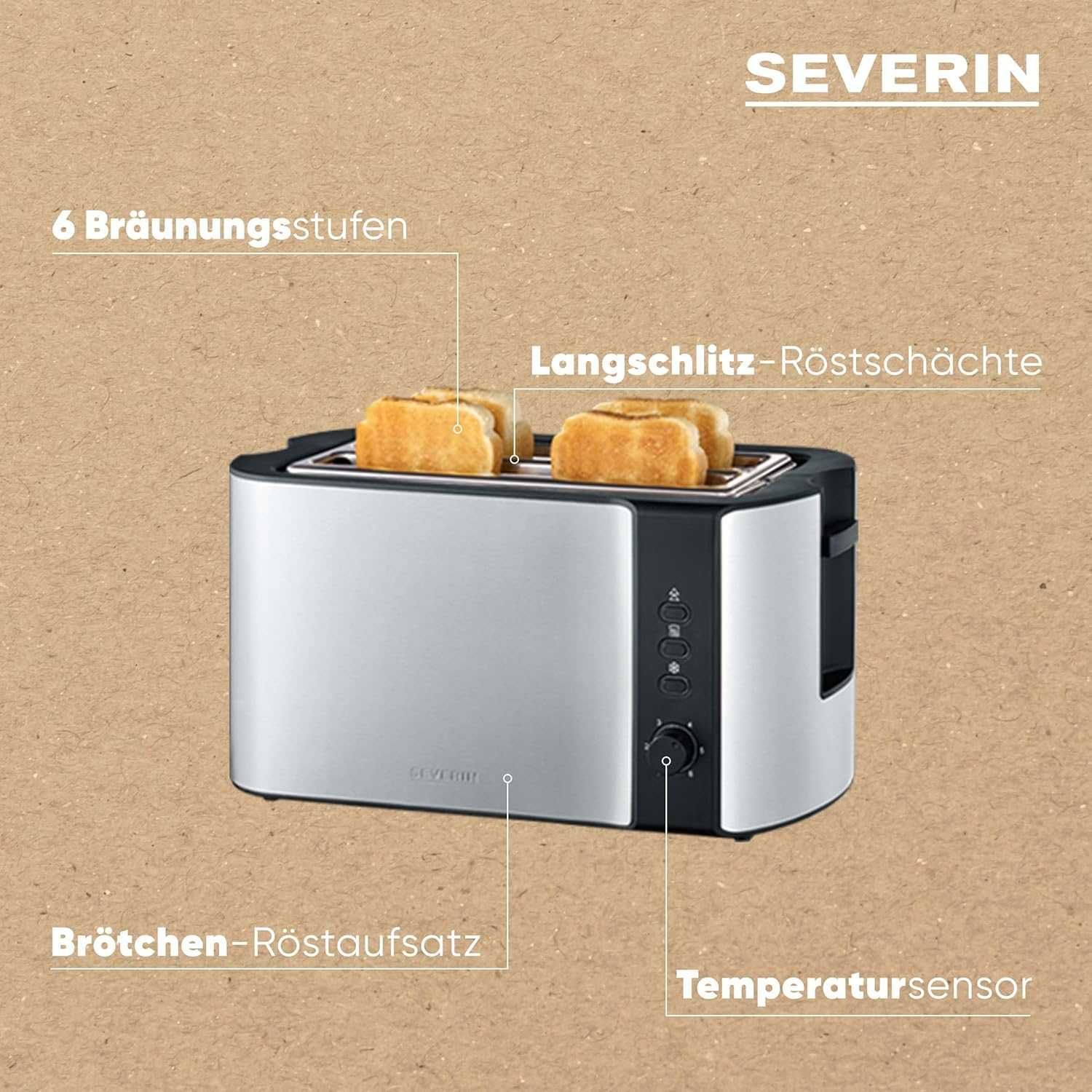 SEVERIN Автоматичен тостер, 1400W, Неръждаема стомана