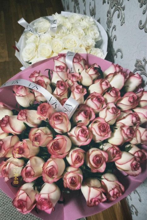 Свежие розовые розы 51 шт