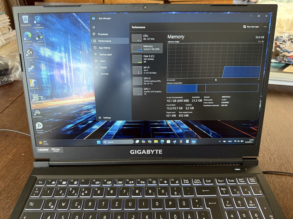 Лаптоп GIGABYTE G5 MF5 i7-13620H RTX 4050 32GB DDR5 1TB WIN11