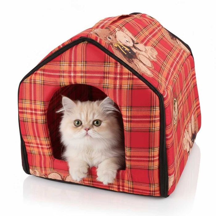 Casuta pliabila pisici si caini mici pat moale detasabil 32x34x30 cm