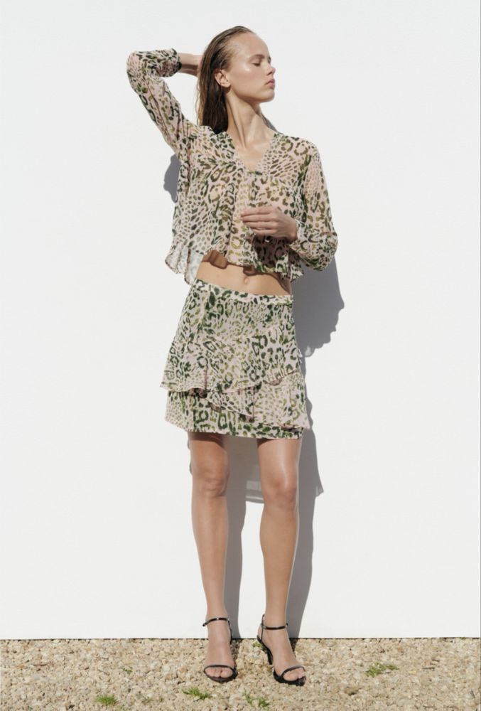 ZARA set de vara animal print fusta M + bluza L