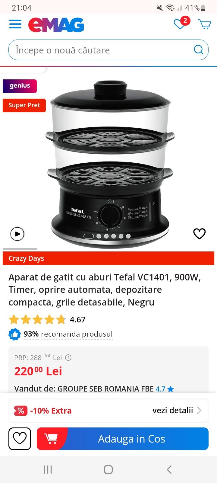 Aparat de gatit cu aburi Tefal