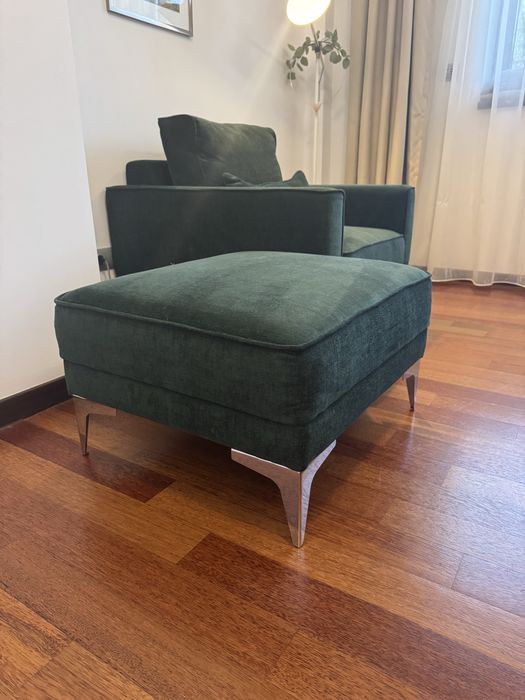 Fotoliu verde închis cu taburet