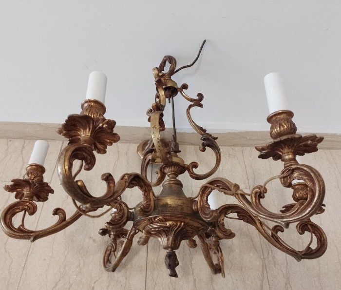 Candelabru francez din bronz masiv de dimensiuni mari cu 6 brațe ,pies