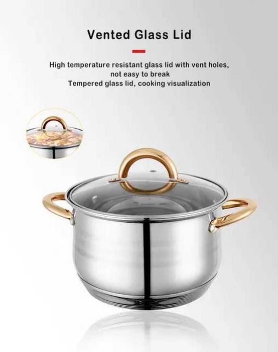 Комплект тенджери и тиган Royalty Line RL-1231G, Златни дръжки