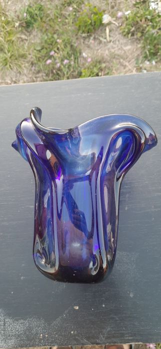 Vaza cristal albastru, vaza vintage