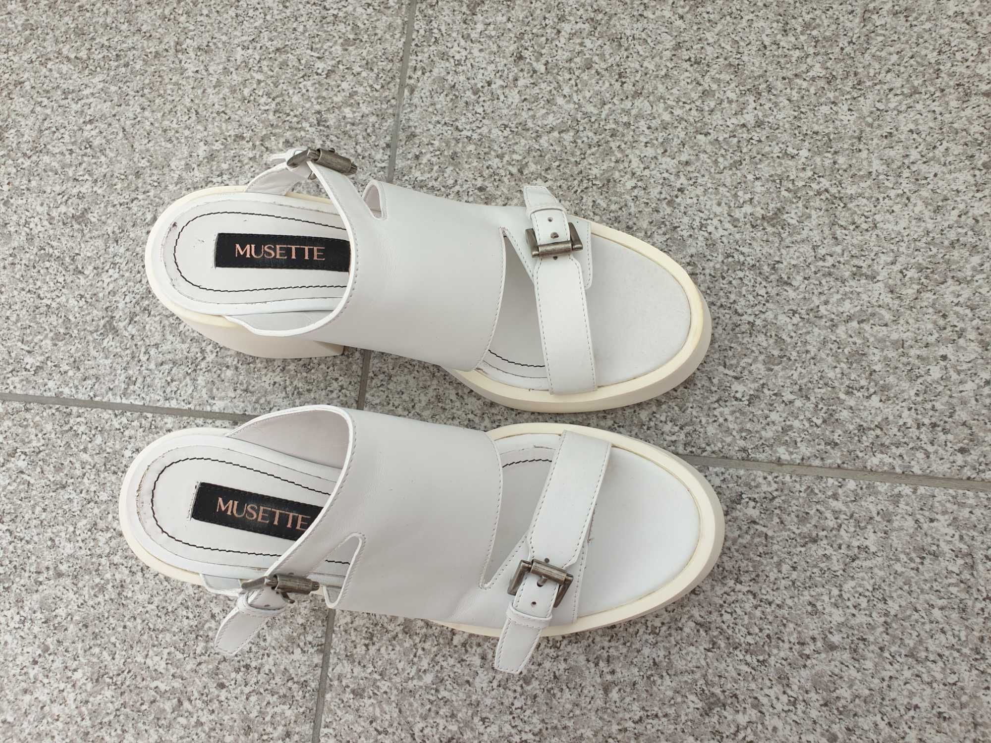 Pantofi toc Musette -piele, albi - 39 (sandale platforma)