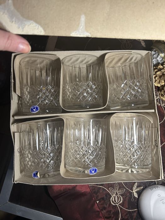 Set pahare  vintage , Cristal  24% Pb, lucrat manual, Neman 1883