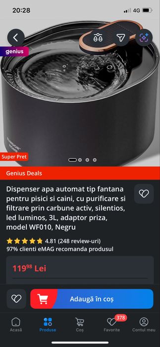 Pisici: ansamblu joaca si dispenser automat de apa