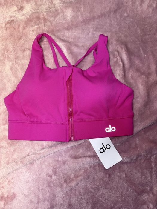 Bustiera Sutien S roz rose fucsia Alo Yoga etichetă fermoar sport sală