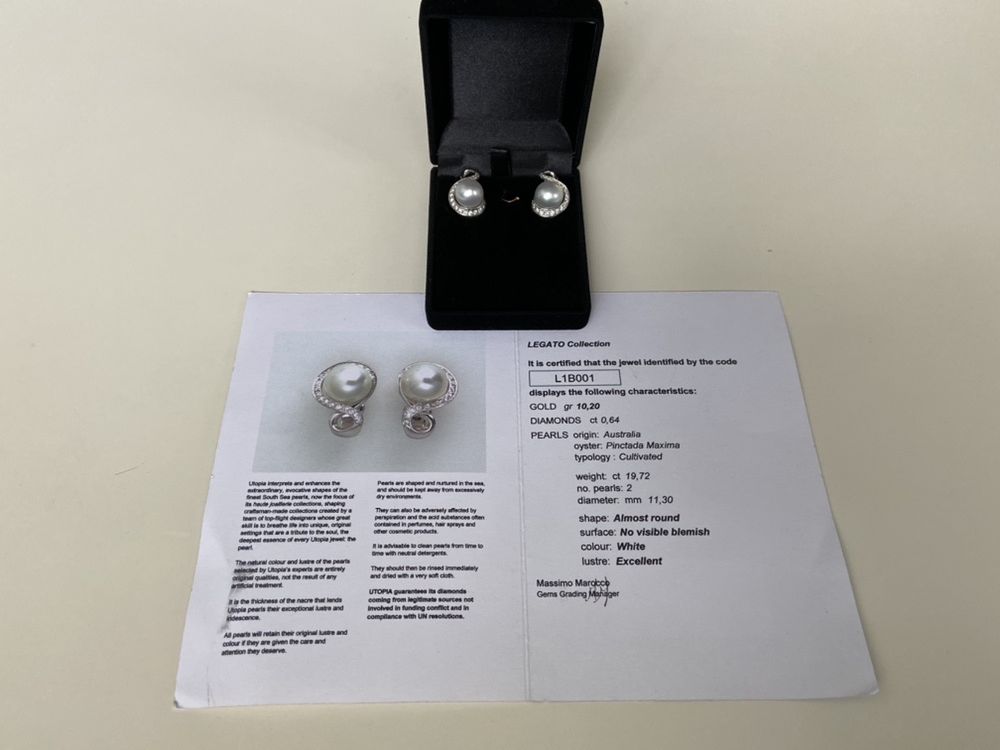 Дамски обеци Utopia Legato Collection 18k White Gold Pearls & Diamonds