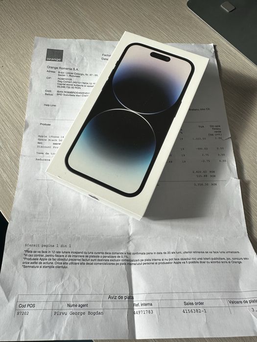 Vand Iphone 14 Pro 256 Gb black impecabil cu factura