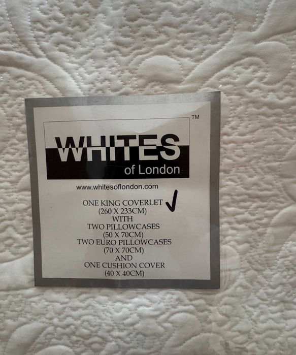 Покрывало новое белое Whites of London 260*233 см Хлопок 100%