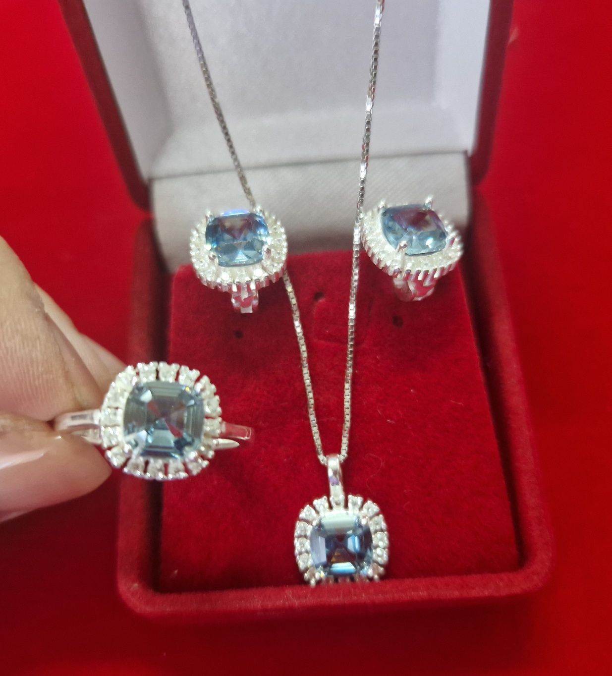 ARG4, set argint 925, nou/marcat, 3 piese, aquamarine