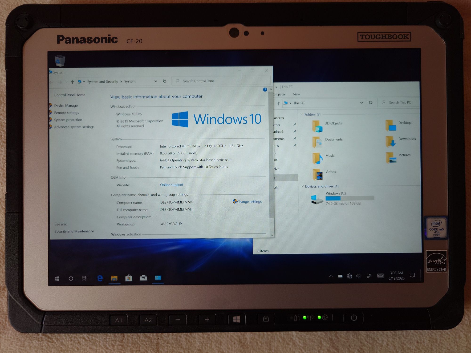 Panasonic CF20 intel  m5-6Y57 8gb 128 GB  WLAN diagnoza, - tester