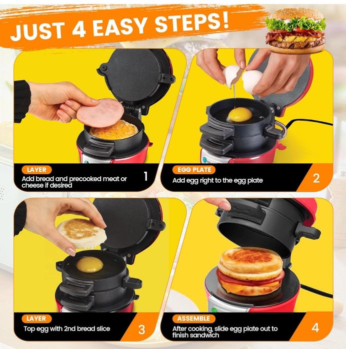 Omelette Ring Sandwich Maker – Aparat 600W pentru Omletă, Burgeri