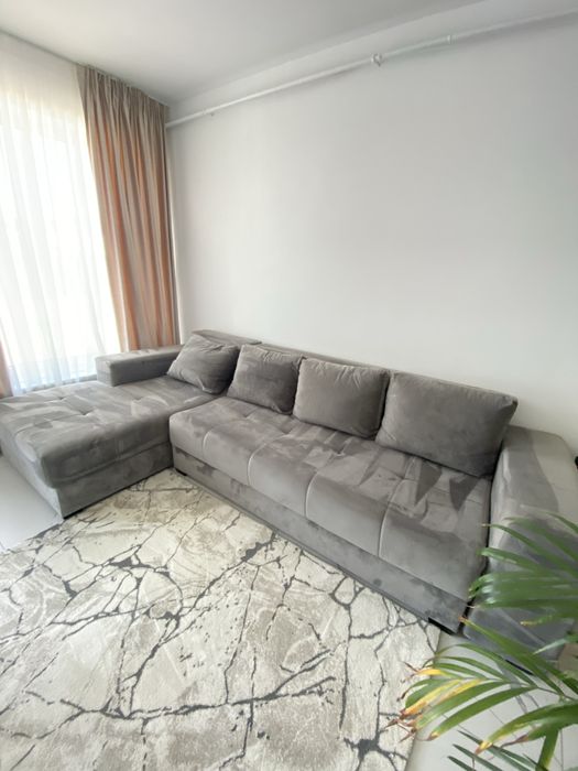 Canapea coltar 3 locuri catifea gri