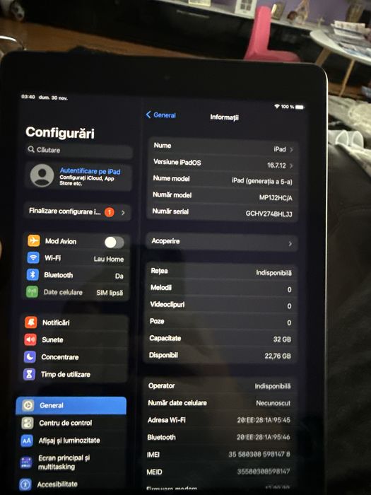 Tableta Apple iPad5 A1823 - perfect functionala