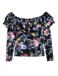Нова H&M пролетна блуза с дълъг ръкав волани и деколте лодка M L разме