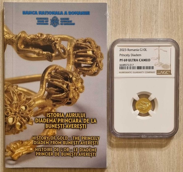 Moneda istoria aurului BNR Diadema princiara gradata NGC PF 69