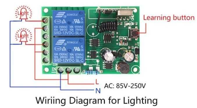 Releu cu doua telecomenzi radio 220V doua canale wireless automatizari