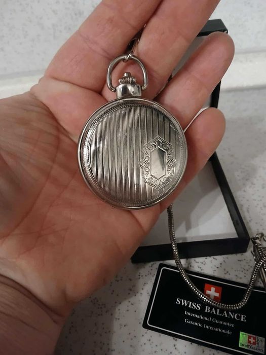 Швейцарски джобен сребърен часовник Swiss Balance