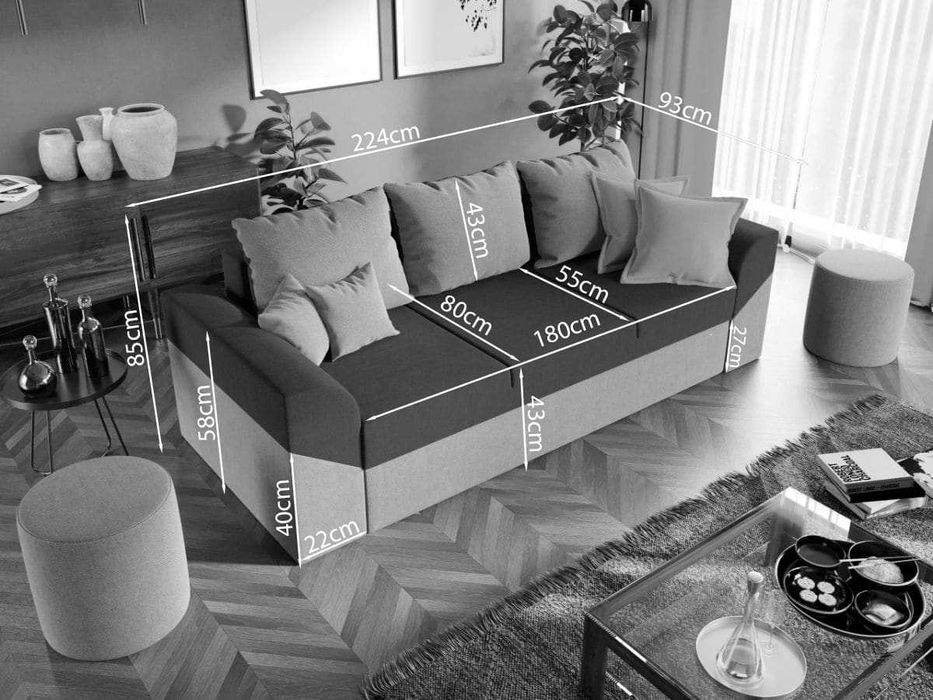 Canapea Extensibila Cali Stofa Gri Deschis / Piele Gri