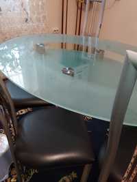 Masa de sticlă ovală +5 scaune
