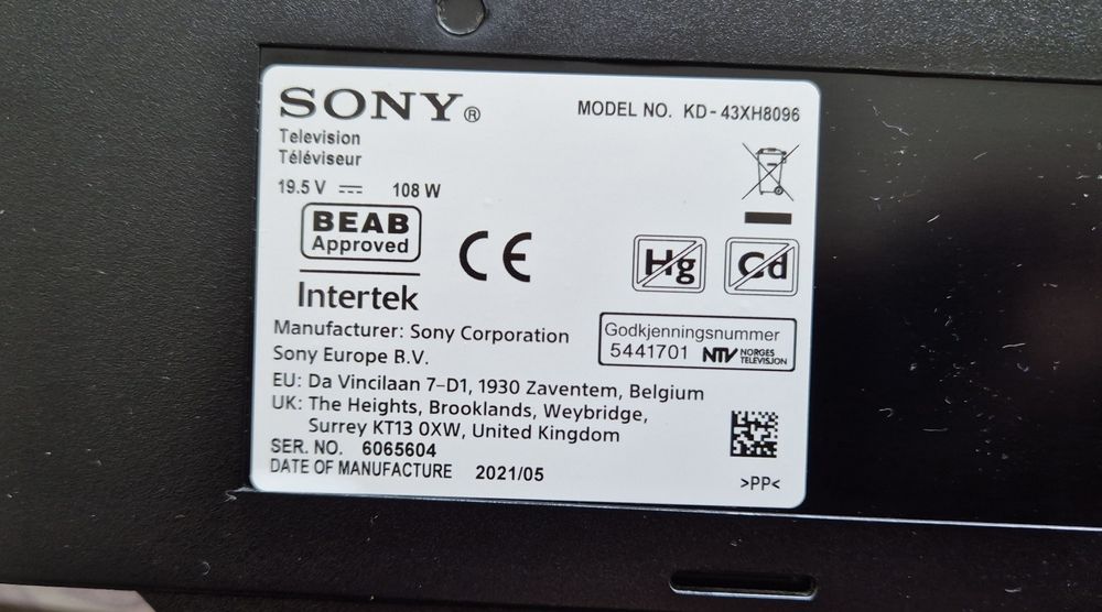Sony KD-43XH8096 Android, 4K, UltraHD, Smart, WiFi