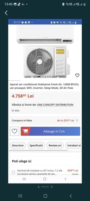 Aer condiționat 12000 btu cu aport aer proaspat