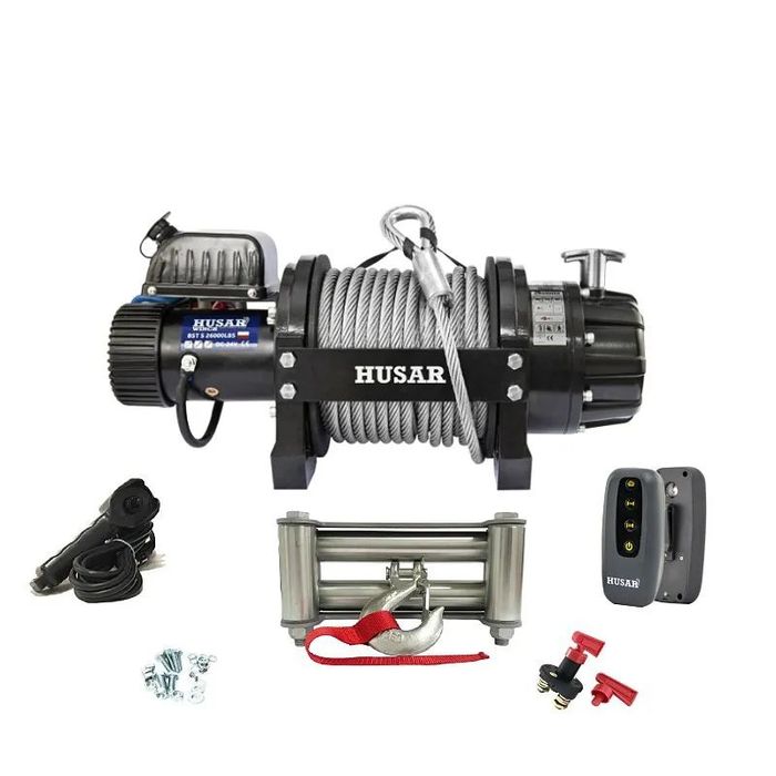 Troliu mare model nou HUSAR WINCH 26000 lbs (trage 11793 kg) la 24 V