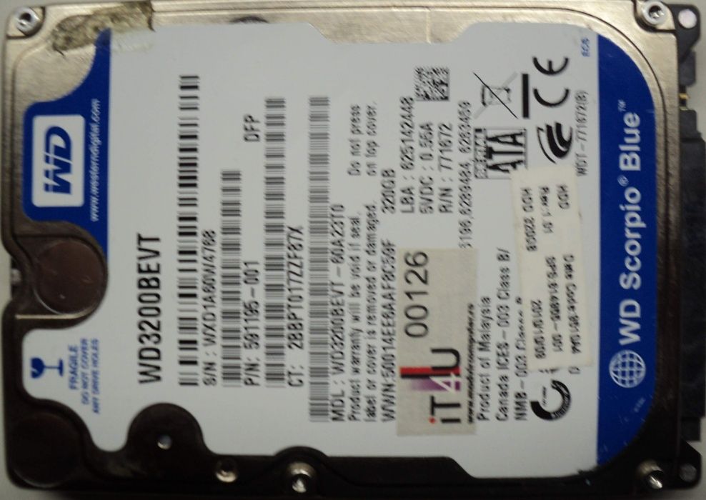 Hard Disk-HDD Sata 2,5" HDD-320 Gb Western WDC WD3200BEVT-60A23T0