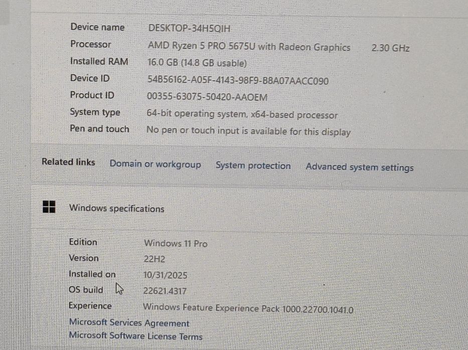 vand laptop Lenovo ThinkPad L14 G3.14"FH.Ryzen 5 Pro Hexa.16 Gb.Ssd256