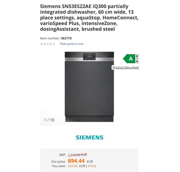 Mașină de spălat vase semi-integrată Siemens SN53ES22AE