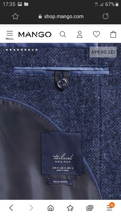 Palton barbati XS Mango