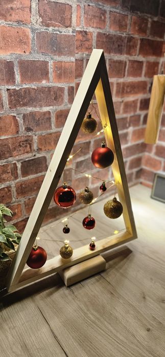 Дървени коледни елхи с лампички ръчна изработка