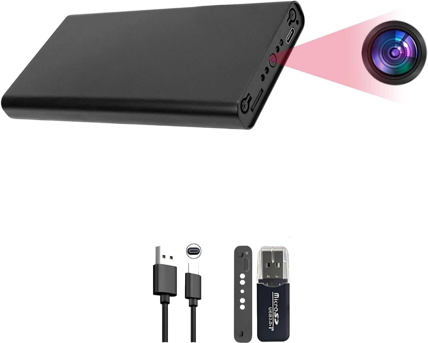 Cameră spion 1080p, cu powerbank de 10.000 mAh, filmare nocturna + SD