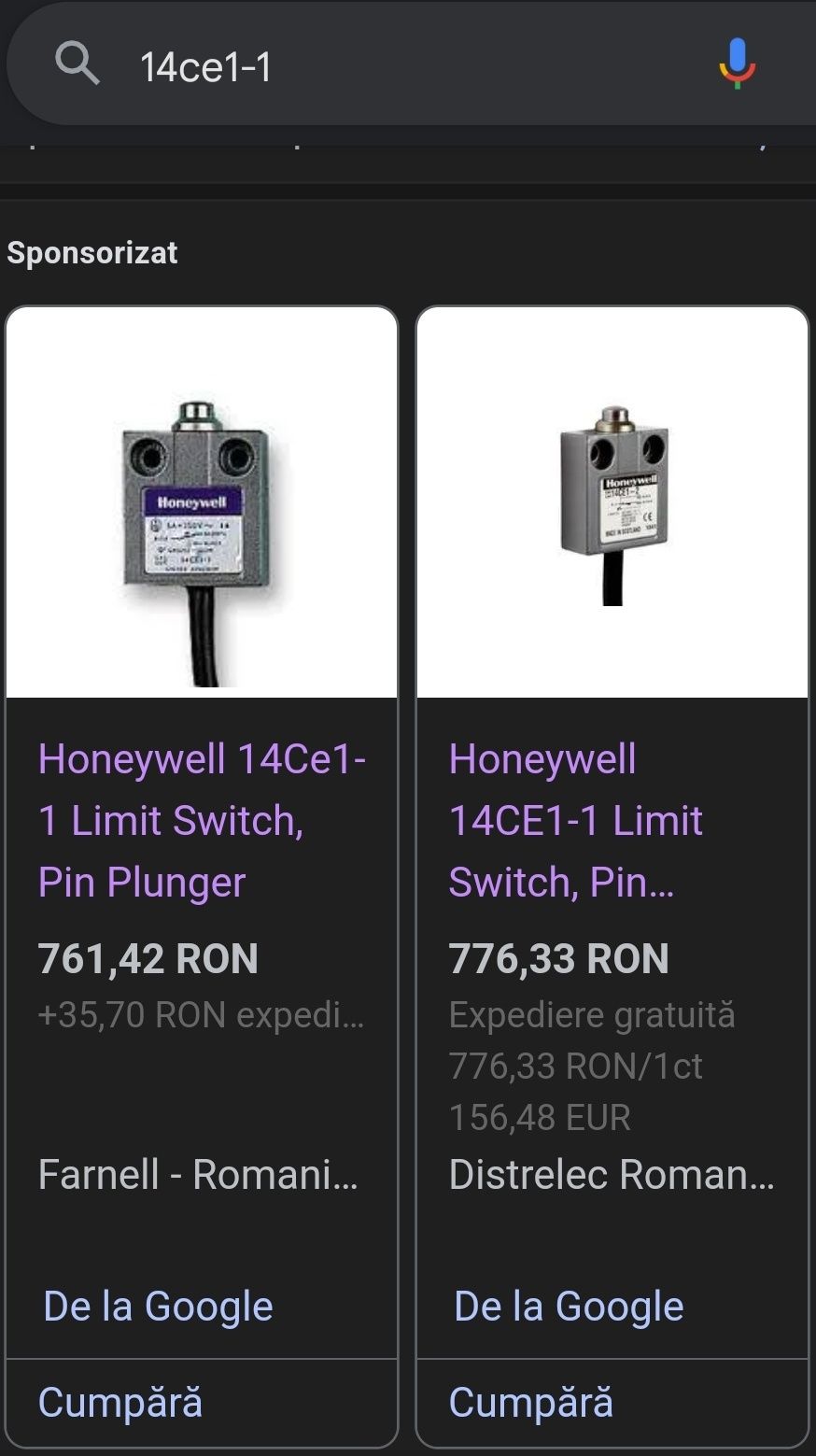 Limitator cursă 14CE1-1 Honeywell, Limit Switch Pin Plunger