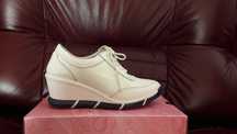 Pantofi  casual din piele naturala  dama cu platforma albi