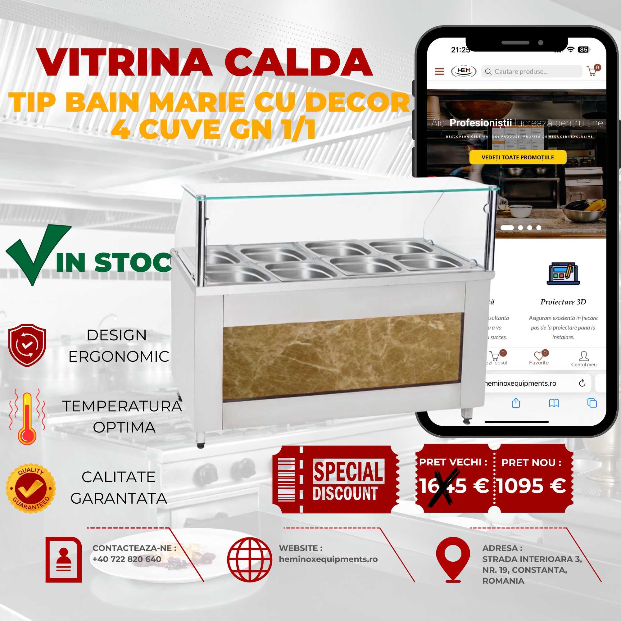 Vitrina Calda Cu 3, 4, 5 Cuve Diverse Modele In Stoc