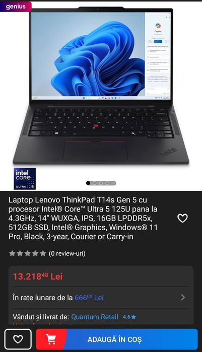 Vând laptop Lenovo ThinkPad T14s Gen 5
